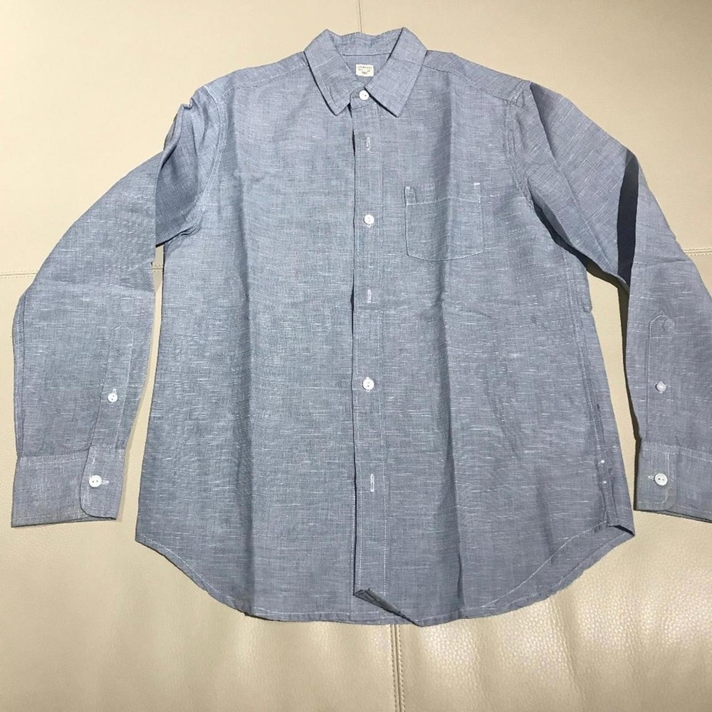 Boys J.Crew Crewcuts Blue Linen-Cotton Shirt